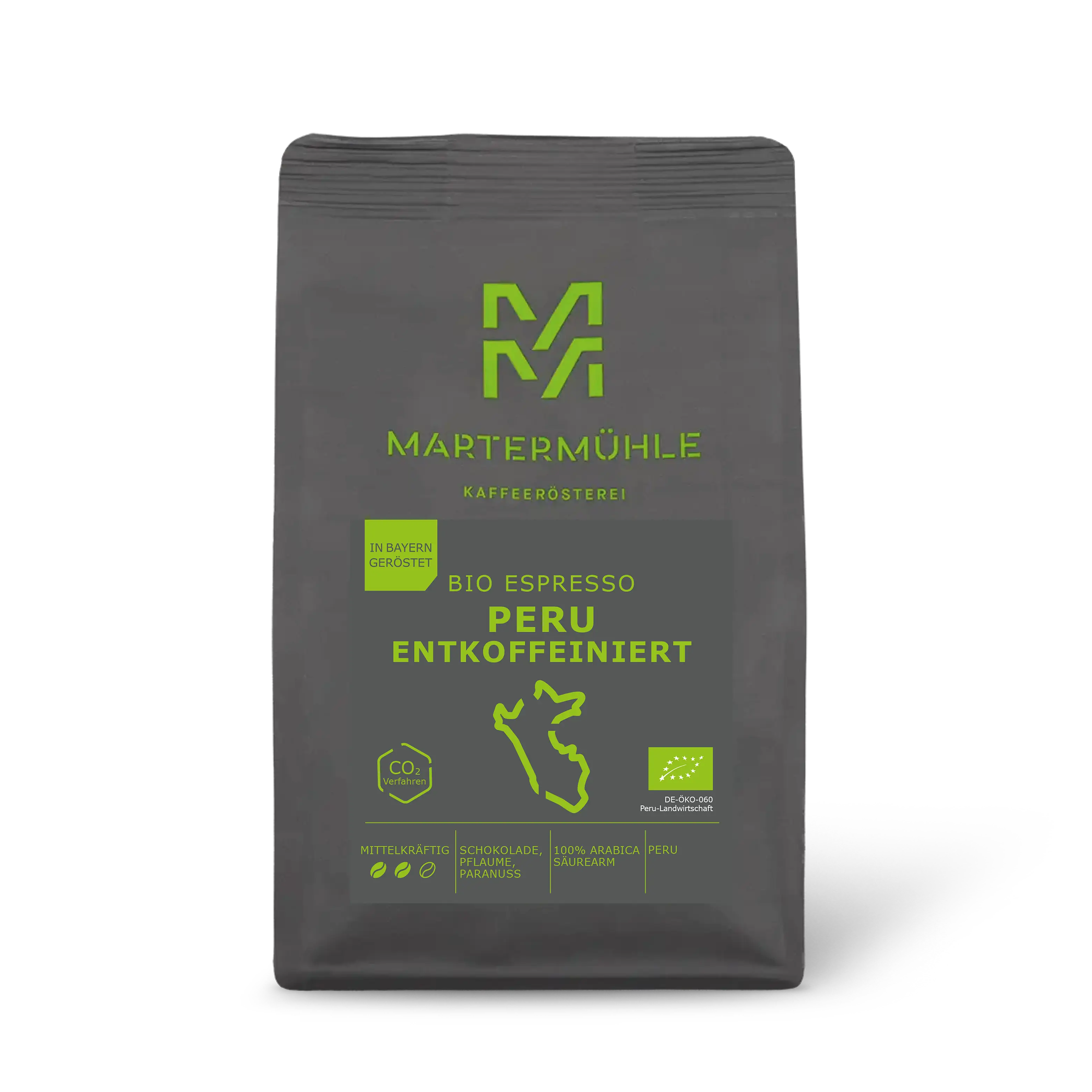 Bio Espresso Peru entkoffeiniert Packung ohne Hintergrund.