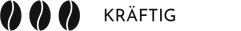 Icons von drei Kaffeebohnen mit der Schrift "kräftig" daneben