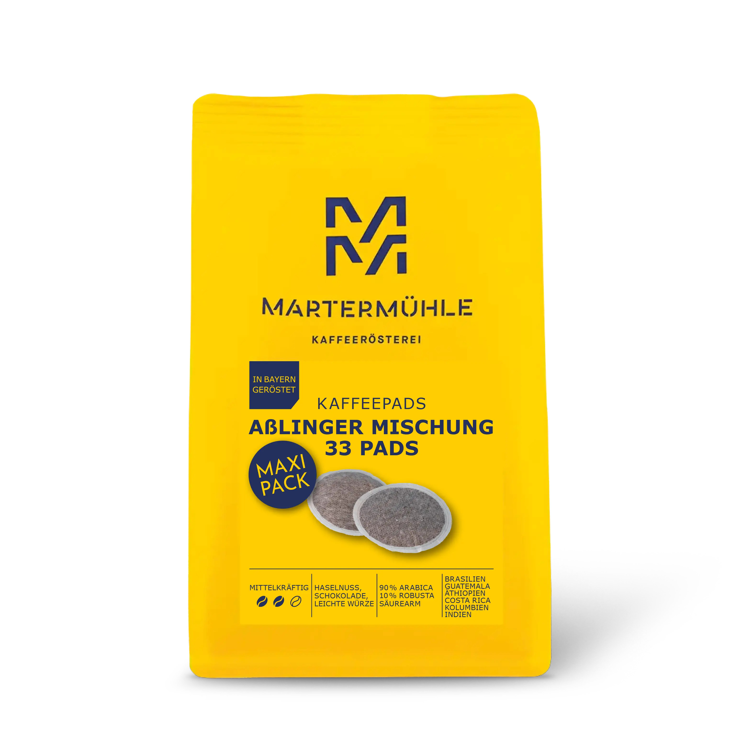 Kaffeepads Aßlinger Mischung Packung ohne Hintergrund.